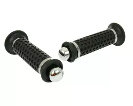 Handlebar Rubber Grip Set Round End Cap Chrome