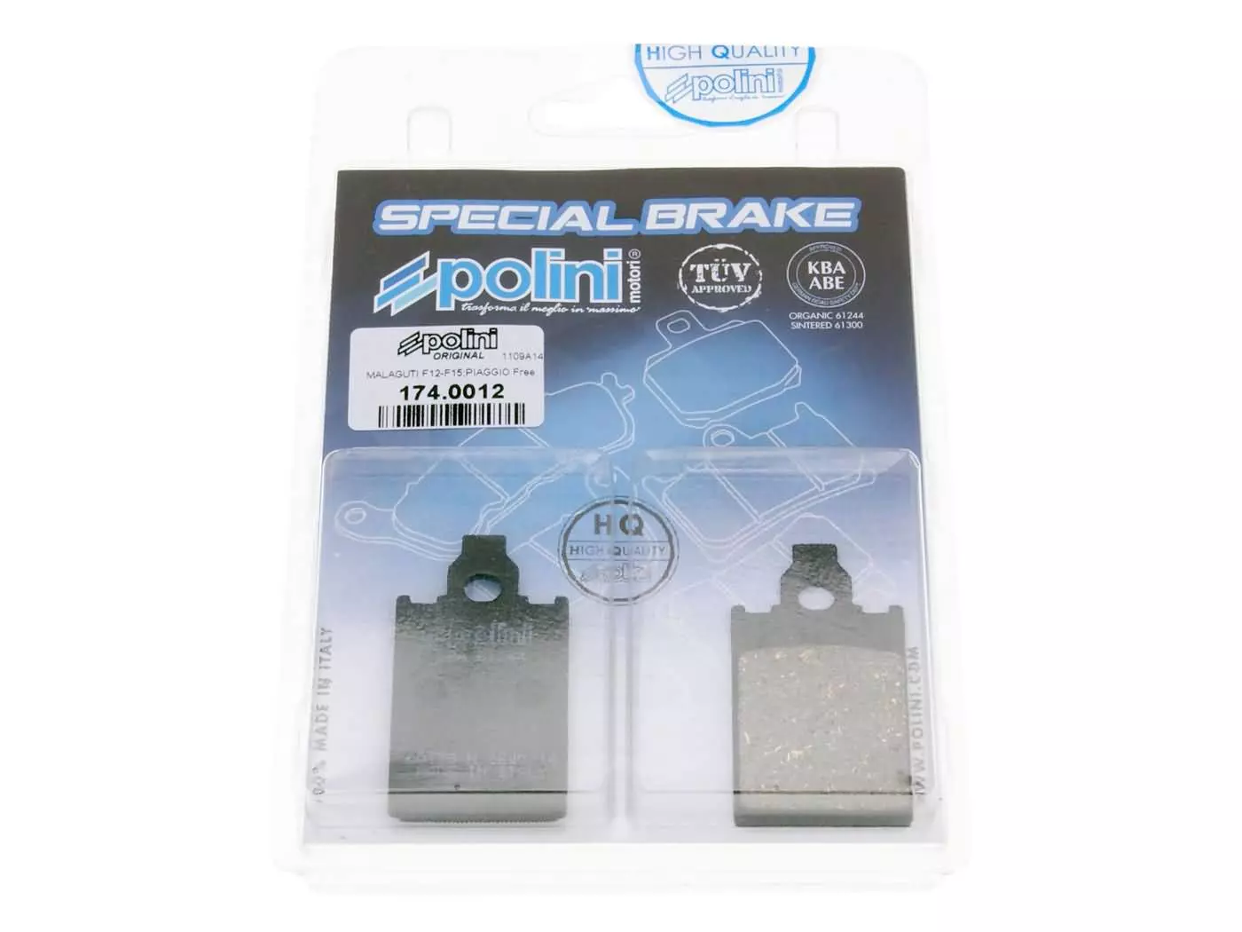 Brake Pads Polini Organic For Malaguti, Piaggio, Simson