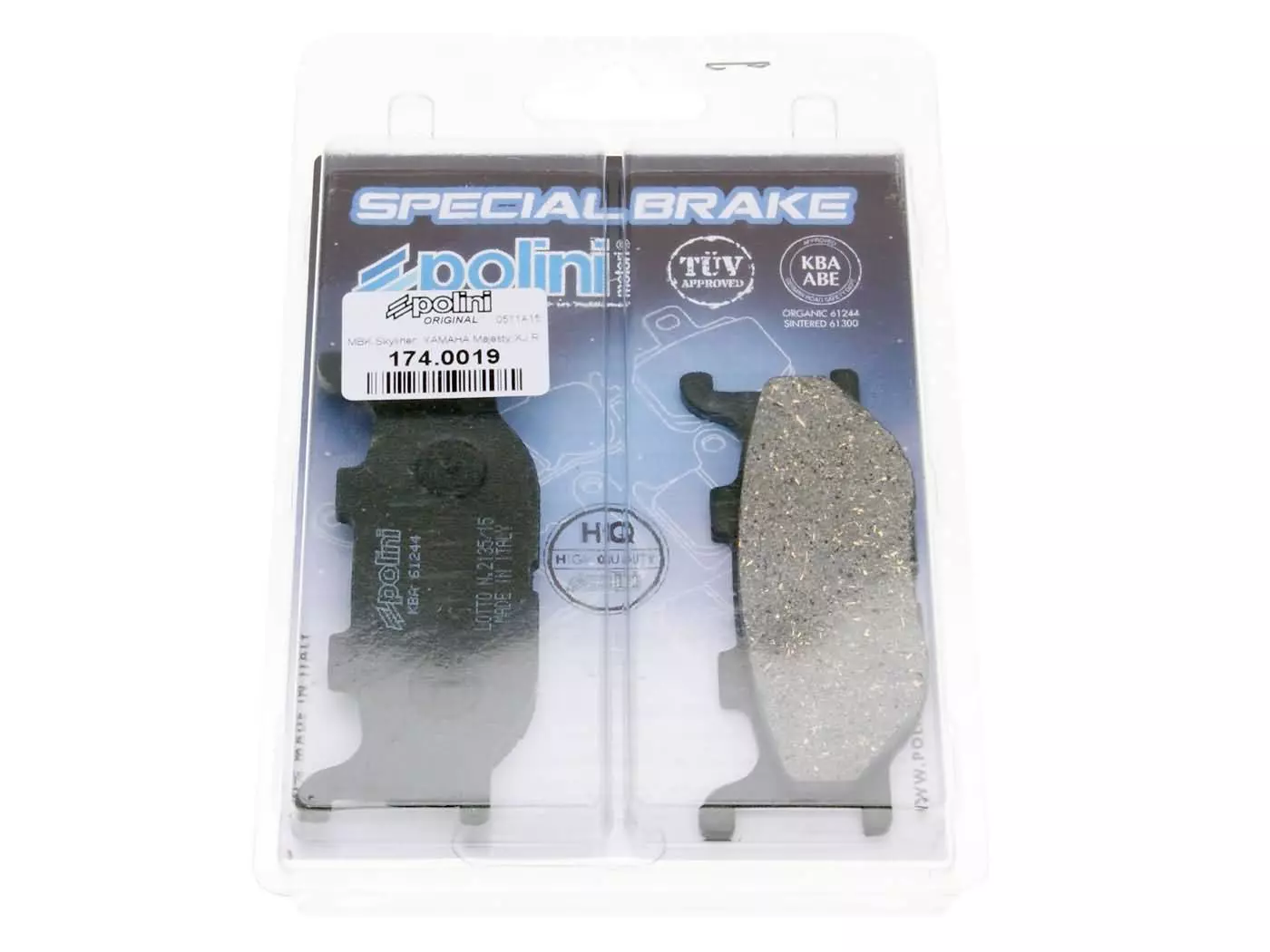 Brake Pads Polini Organic For Italjet Jupiter, Yamaha Majesty, MBK Skyliner