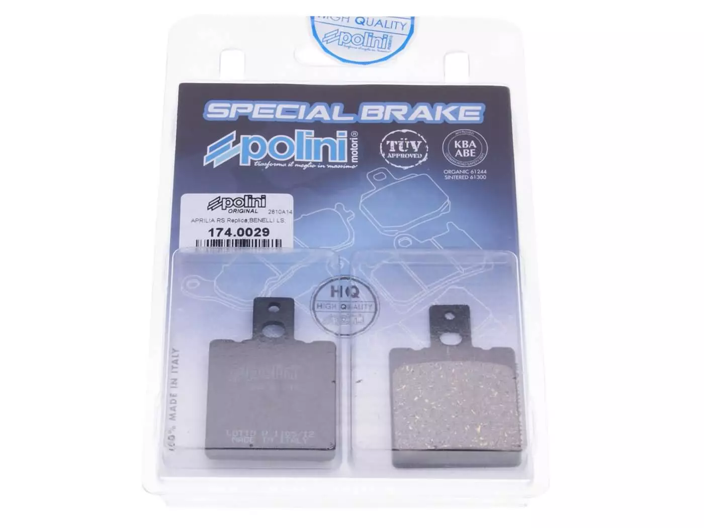 Brake Pads Polini Organic For Aprilia RS 50, 125, RX 50, Beta Tempo, Quadra, Cagiva Mito 125