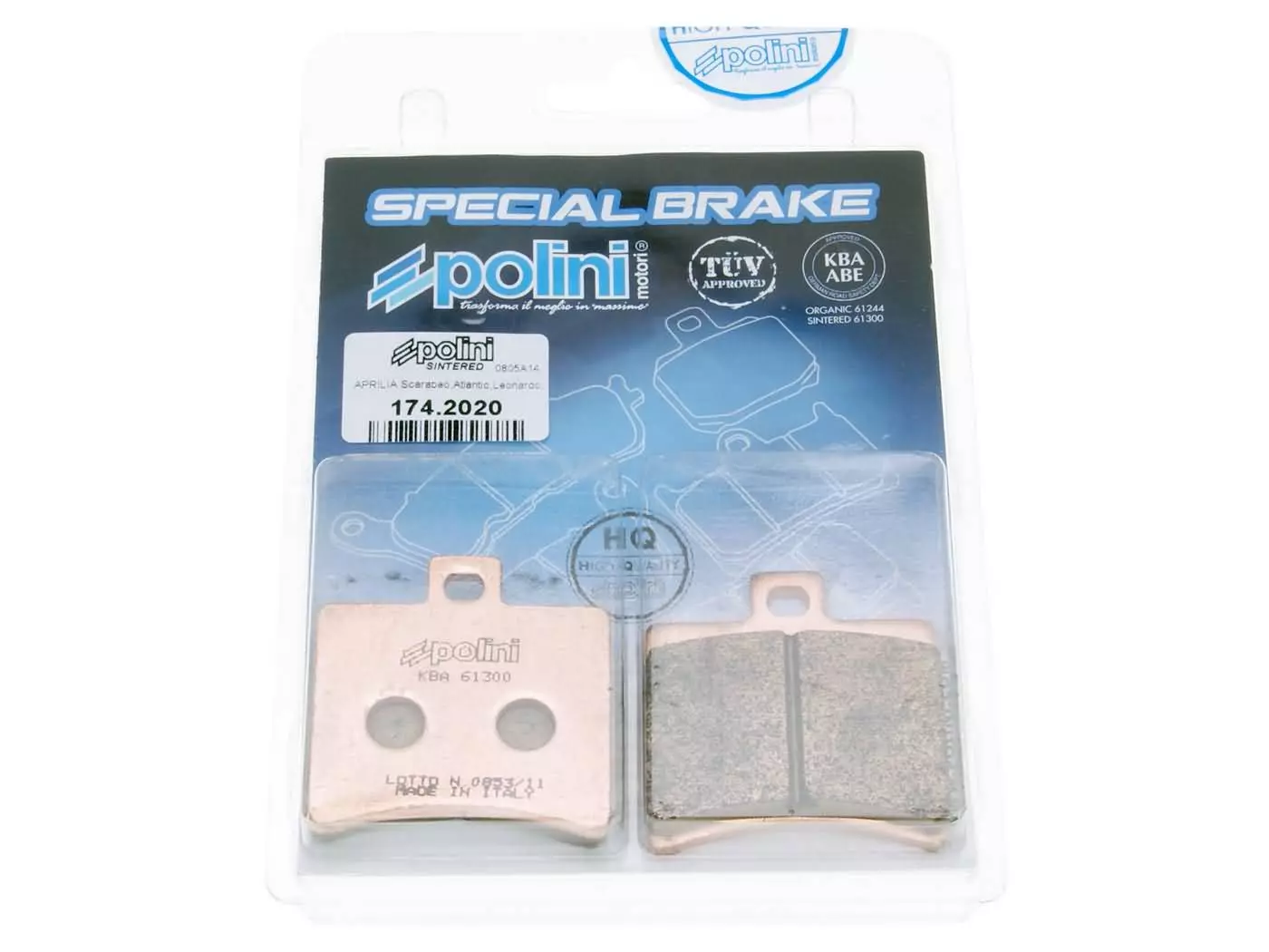 Brake Pads Polini Sintered For Aprilia SR50, Scarabeo, Baotian BT49QT