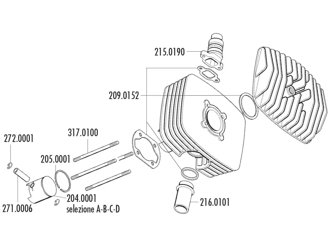 Piston Kit Polini Series 6000 80cc 48mm (A) For Fantic Motor Regolarita 50, Minarelli P4-P6