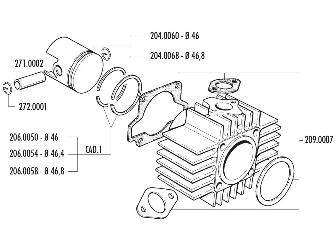 Piston Kit Polini Sport 70cc 46mm For Garelli Noi-Matic, Katia 50