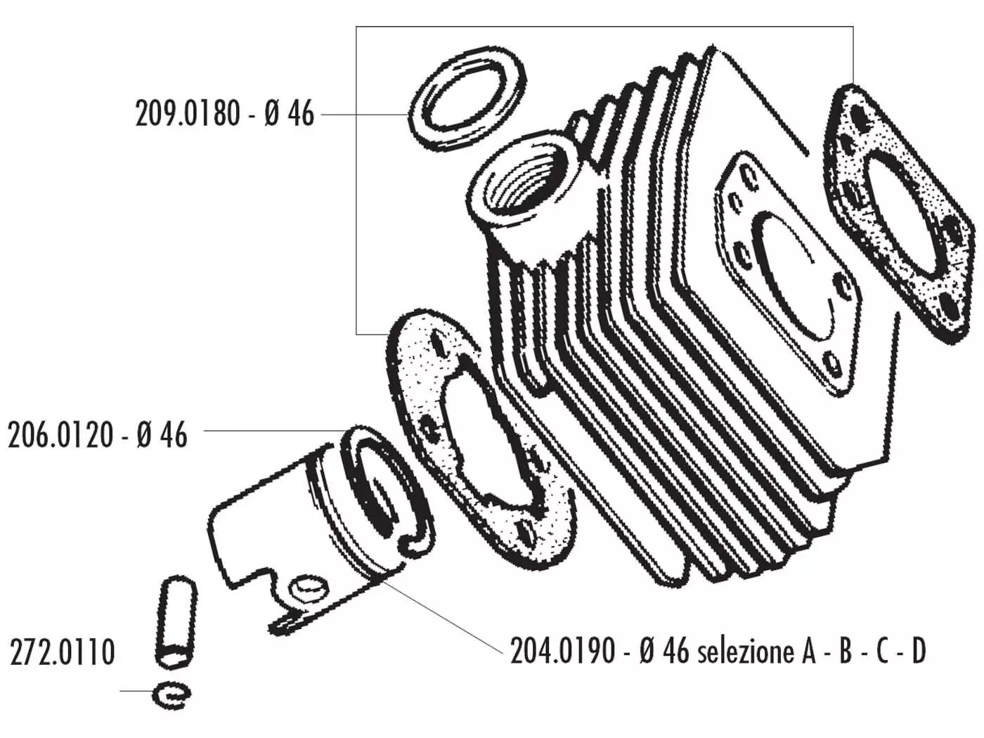 Piston Kit Polini 70cc 46mm (A) For MBK AV-10, AV-51, 92GT, M16