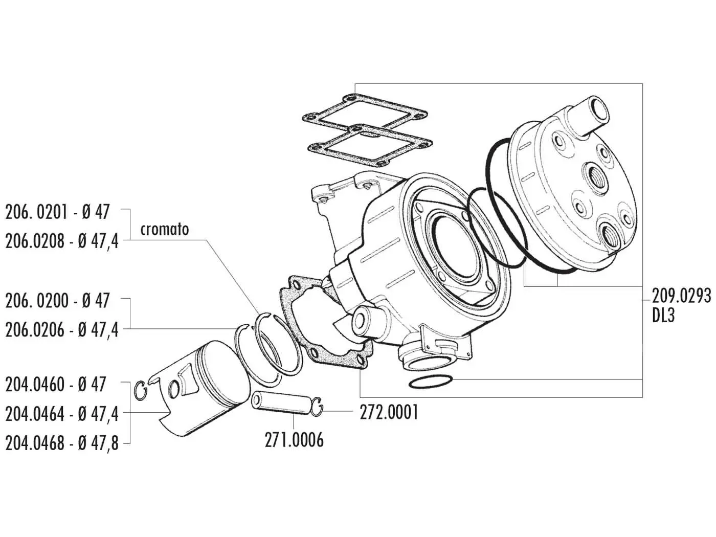 Piston Kit Polini Sport 70cc 47mm For Benelli Devil, Spring, Malaguti MRX Minarelli DL3 50