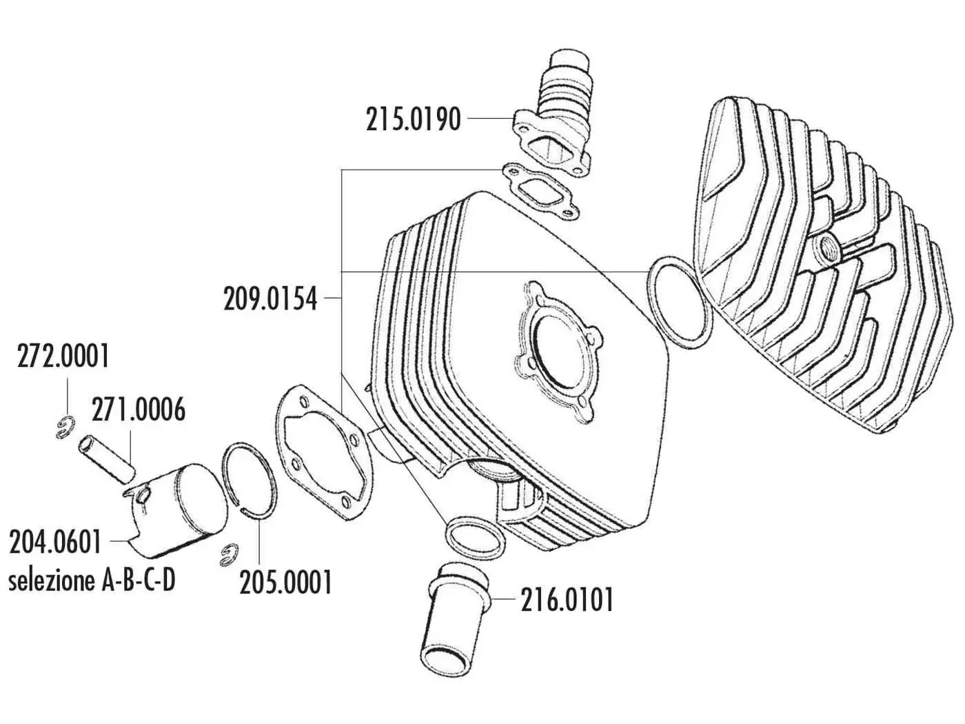 Piston Kit Polini Series 6000 80cc 48mm (A) For Zündapp Corsa 50