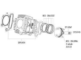 Piston Kit Polini 107cc 52mm (A) For Polini Minicross, Minimotard 110 XP4T With 2V Cylinder Head