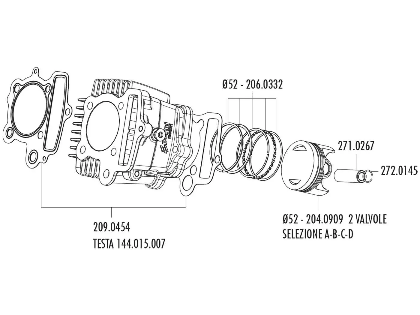 Piston Kit Polini 87cc 52mm (A) For Honda XR 50, Polini XP4T 50