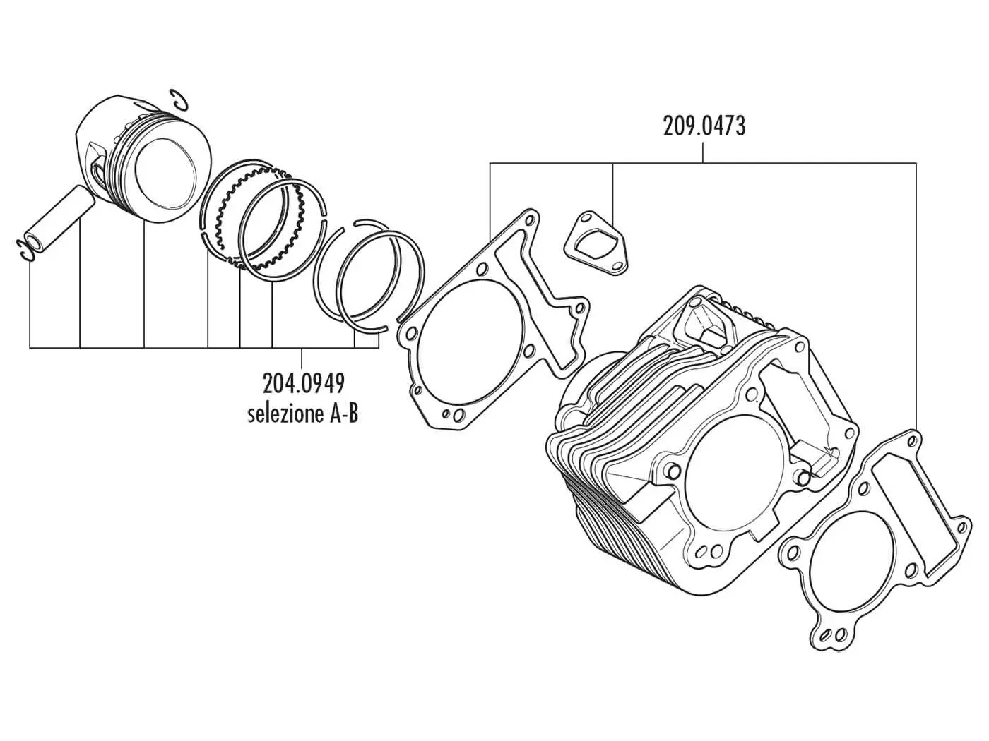 Piston Set Polini D.72 (A) 198cc 72mm For Piaggio 125cc 4T 2V Leader