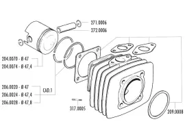 Piston Ring Polini 47.0x1.5mm For Fantic Motor Issimo, Minarelli V1, Vespa PK, XL, Ape 50