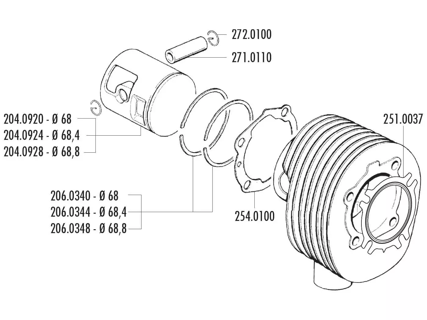 Piston Ring Polini 68mm For Vespa 200 PE, PX