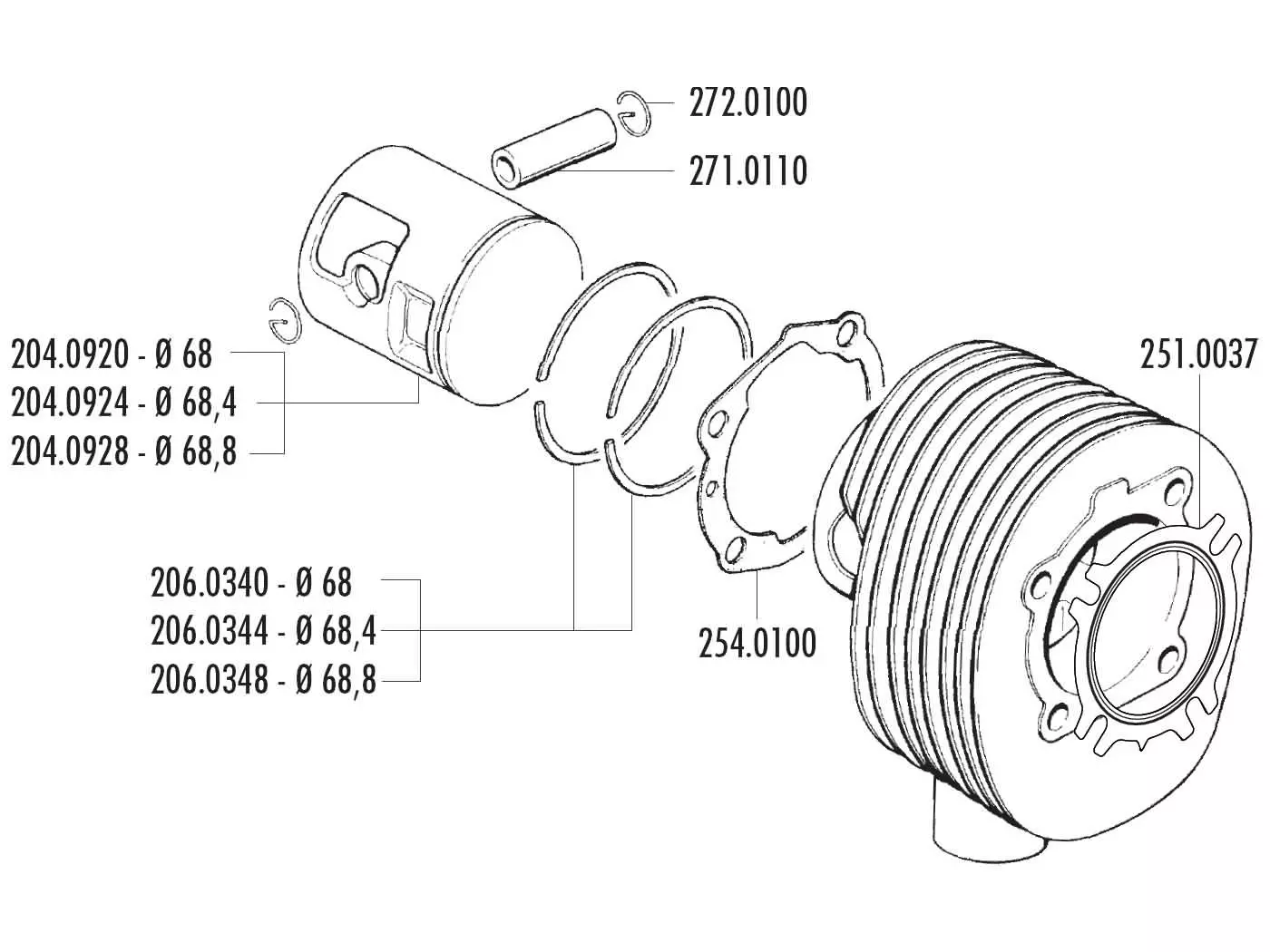 Piston Ring Polini 68.4mm For Vespa 200 PE, PX