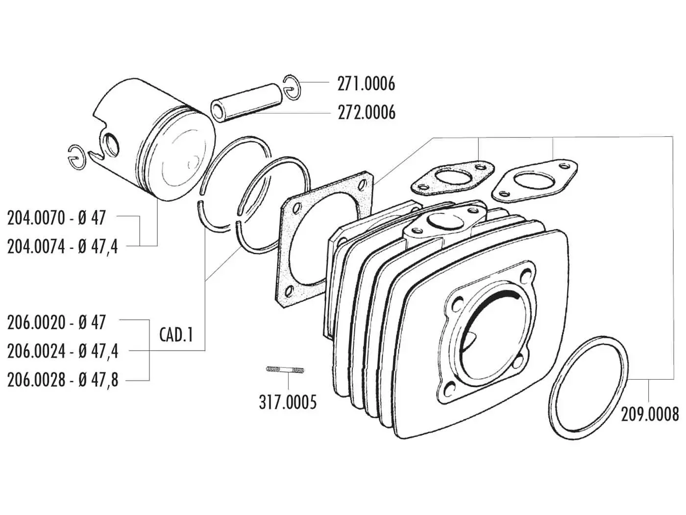 Cylinder Gasket Set Polini Sport 70cc For Fantic Motor Issimo 50, Minarelli V1