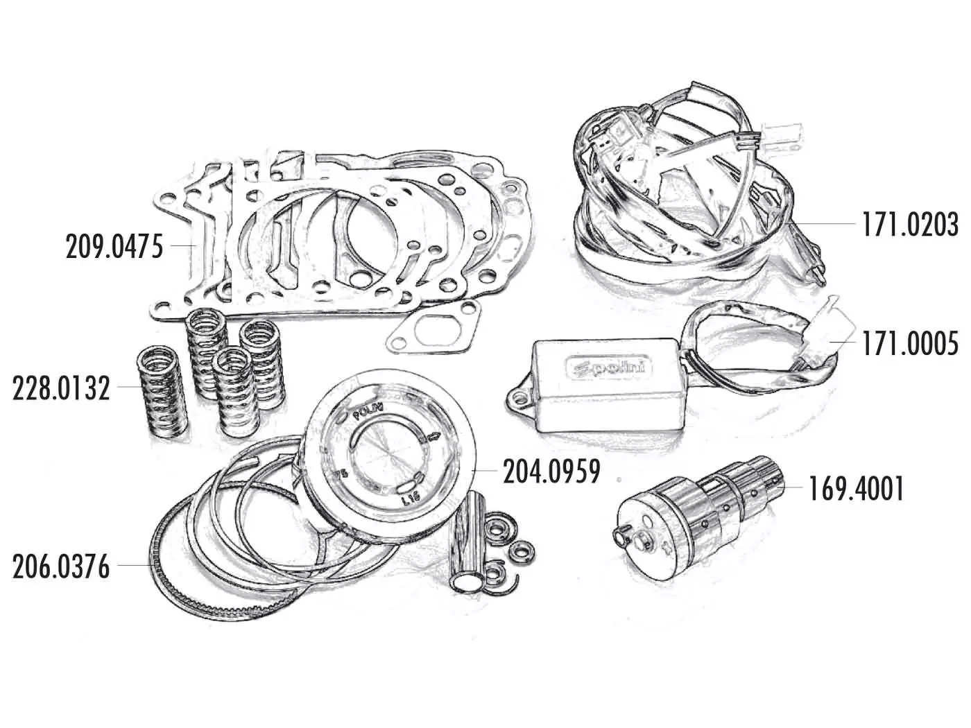Buy now: Cylinder Gasket Set Polini 300cc 75mm For Piaggio 300ie 4T LC Quasar Cylinder Gasket Set Polini 300cc 75mm For Piaggio 300ie 4T LC Quasar