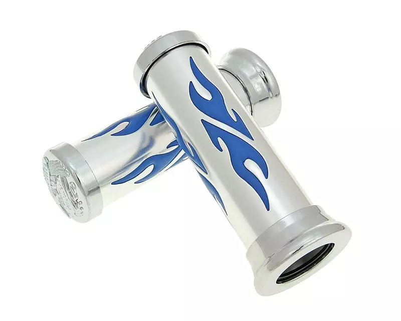 Handlebar Grip Set Custom Flame Chrome Blue