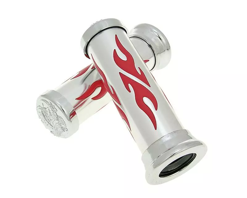 Handlebar Grip Set Custom Flame Chrome Red