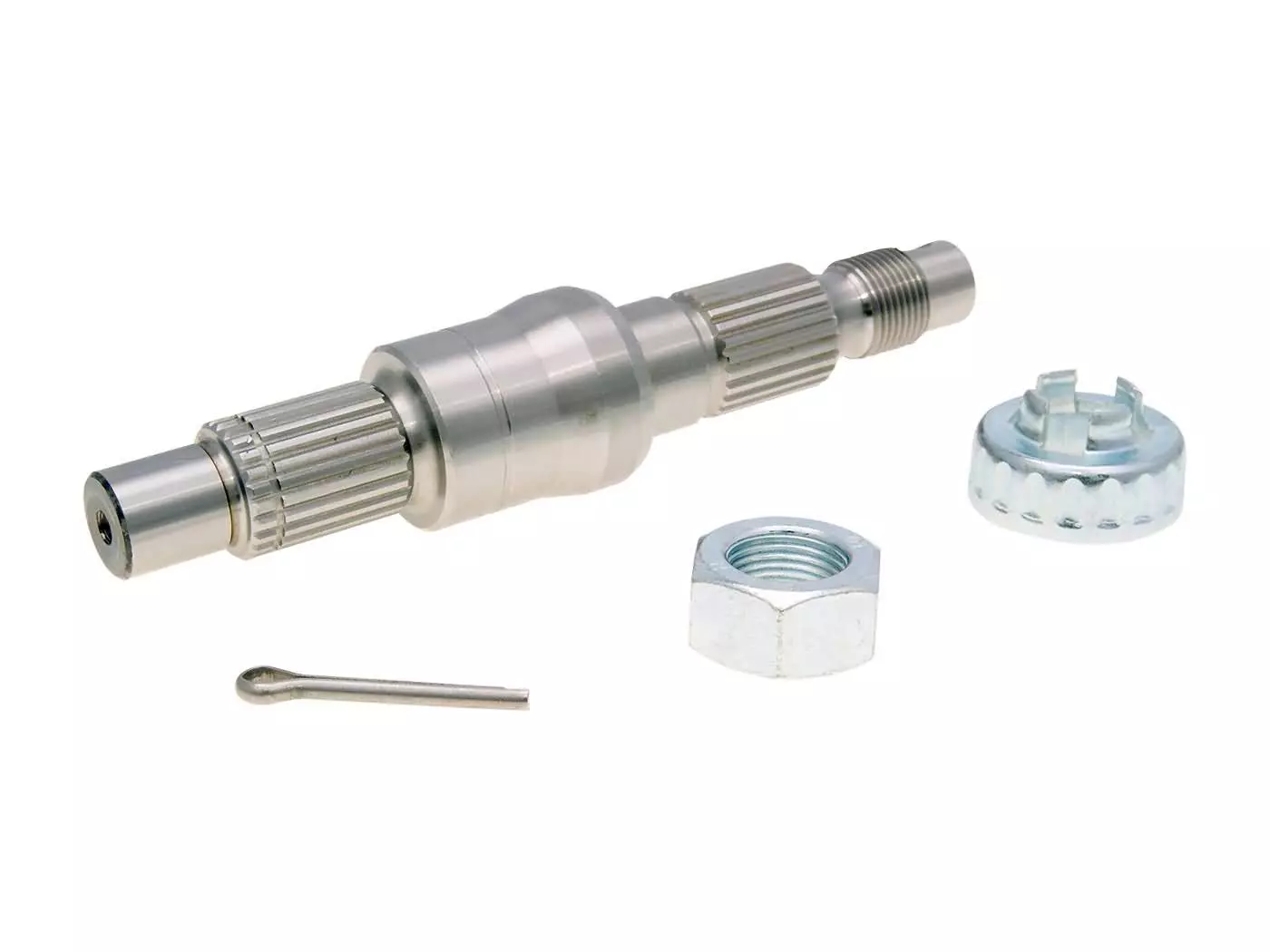 Transmission Output Shaft 143mm Incl. Nut, Crown Nut, Splint For Piaggio, Vespa 125, 150cc 2-stroke (-1999)
