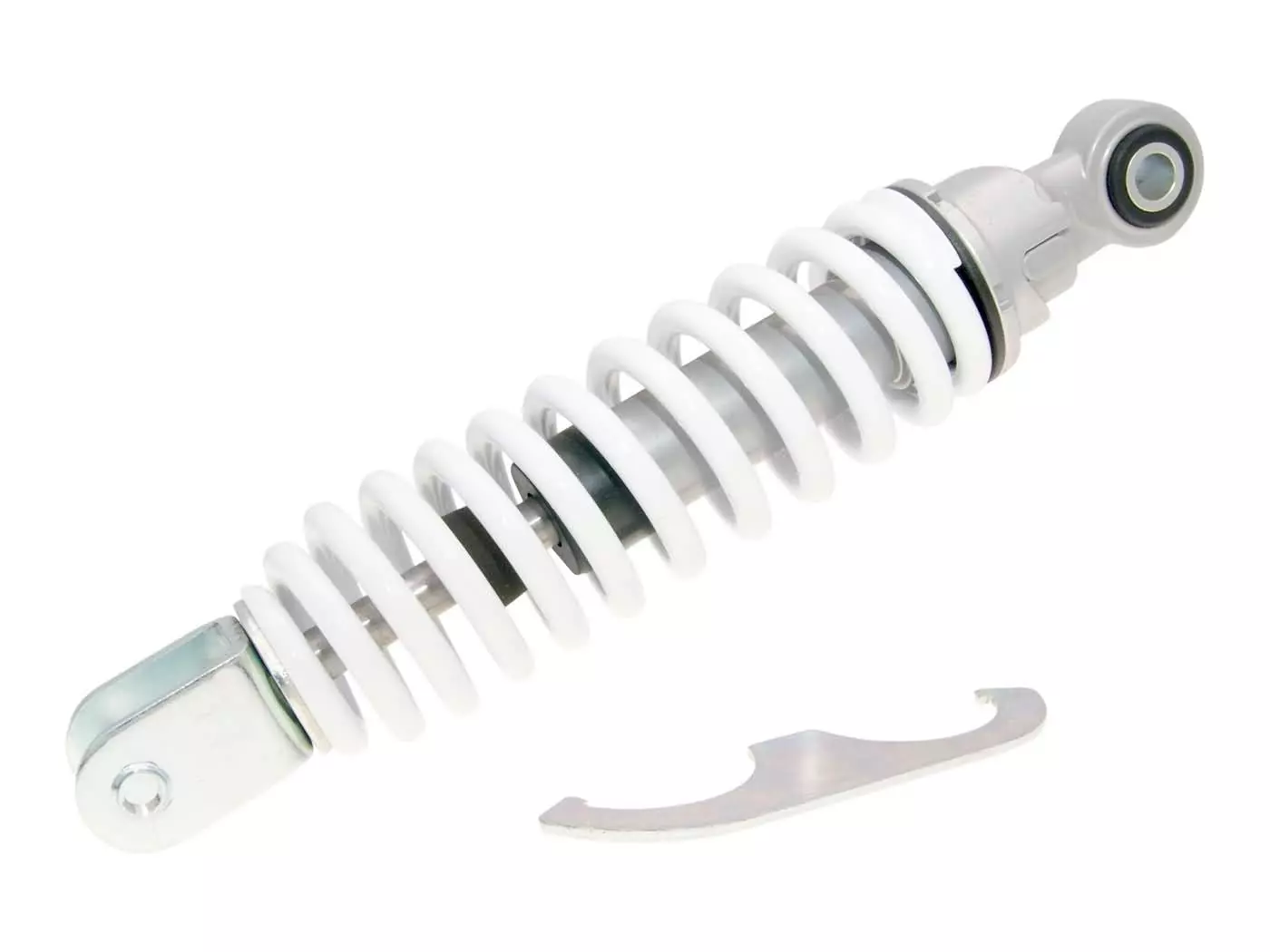 Buy now: Rear Shock Absorber Carbone Sport 245mm Silver / White For Italjet Pista, MBK Booster Spirit, Malaguti F10, Yamaha BWs Rear Shock Absorber Carbone Sport 245mm Silver / White For Italjet Pista, MBK Booster Spirit, Malaguti F10, Yamaha BWs