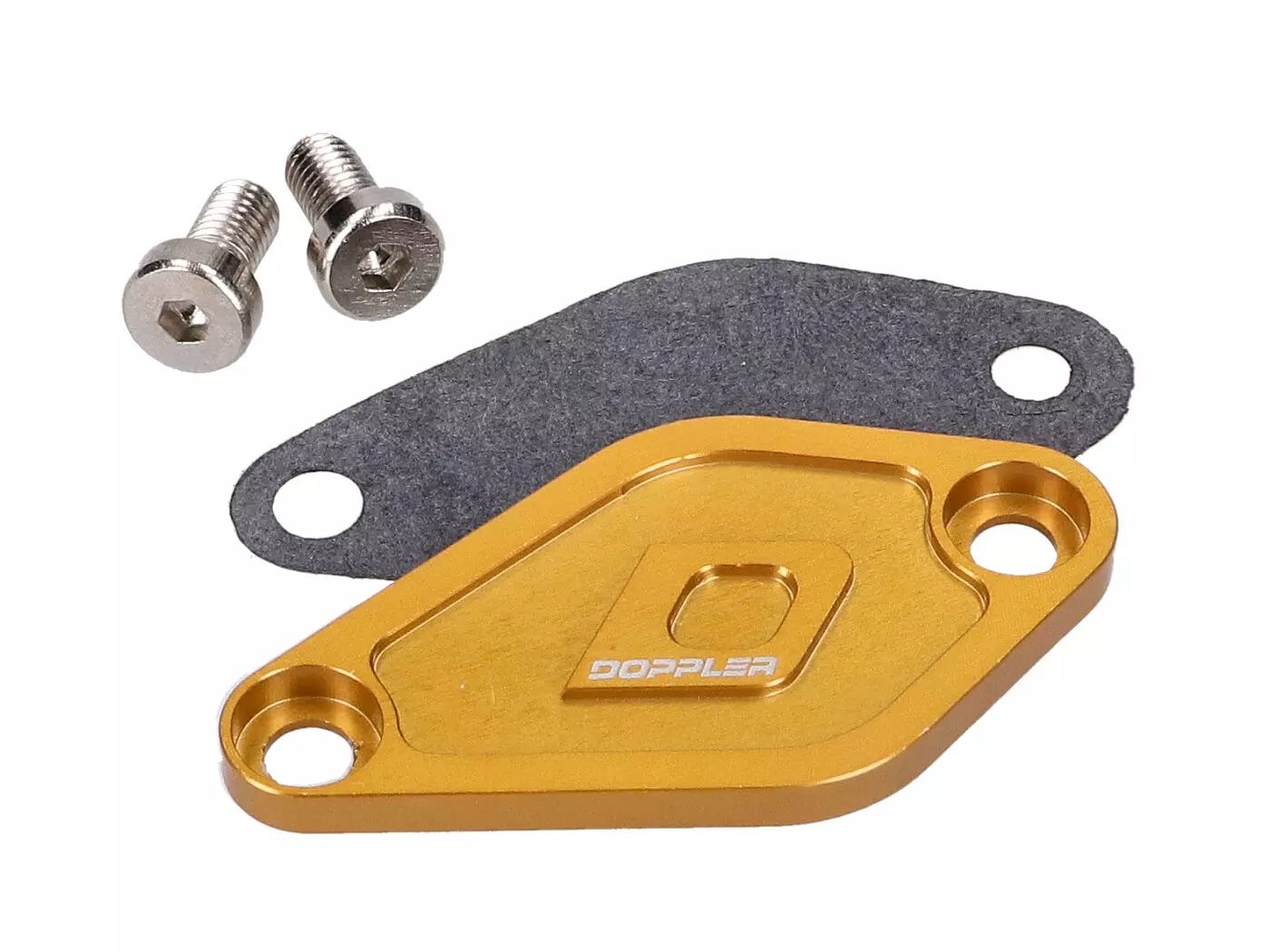 Buy now: Oil Pump Cover Doppler Gold-colored For Minarelli AM6, Derbi EBE, EBS, D50B Oil Pump Cover Doppler Gold-colored For Minarelli AM6, Derbi EBE, EBS, D50B