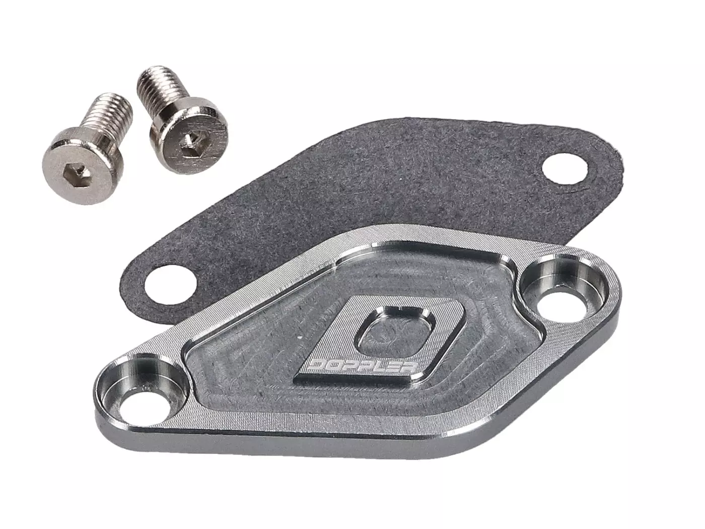 Buy now: Oil Pump Cover Doppler Titanium-colored For Minarelli AM6, Derbi EBE, EBS, D50B Oil Pump Cover Doppler Titanium-colored For Minarelli AM6, Derbi EBE, EBS, D50B