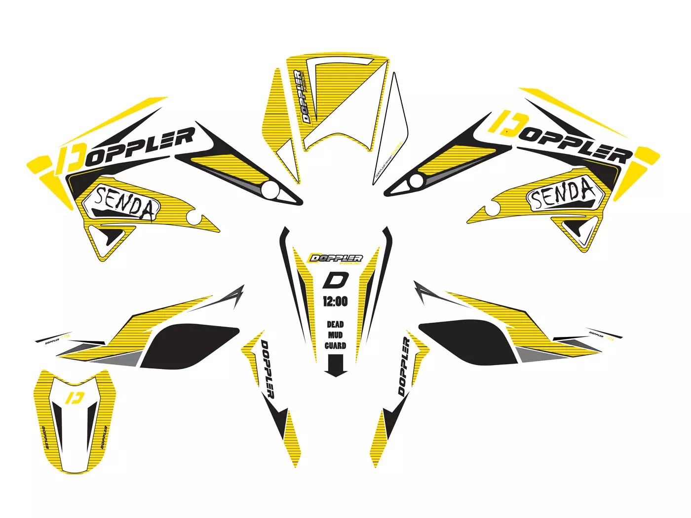 Decal Set Doppler White-black-yellow For Derbi Senda 2011-2017