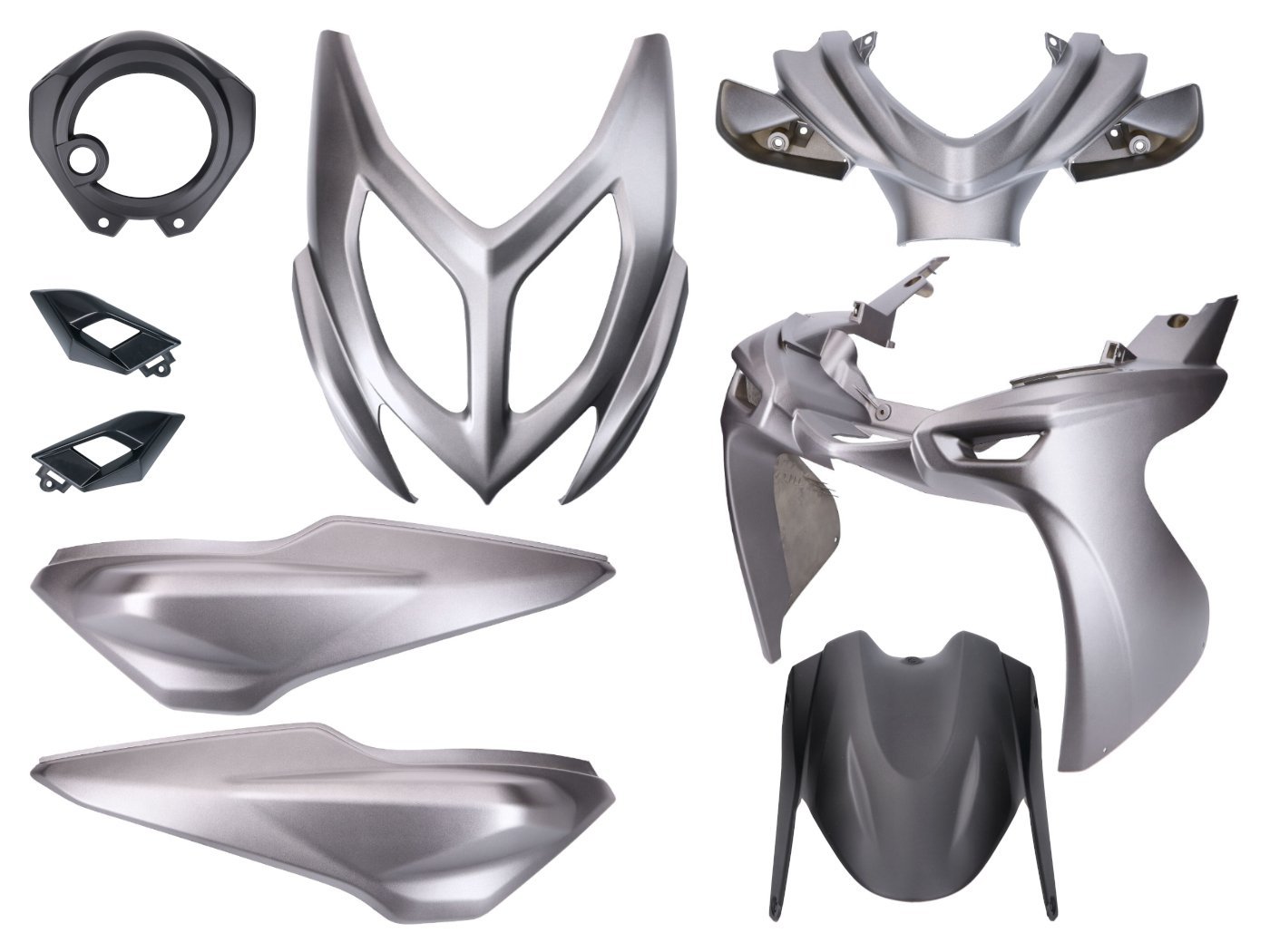 Fairing Kit Black / Grey, Matt 9-piece For Yamaha Aerox, MBK Nitro 50cc 2013