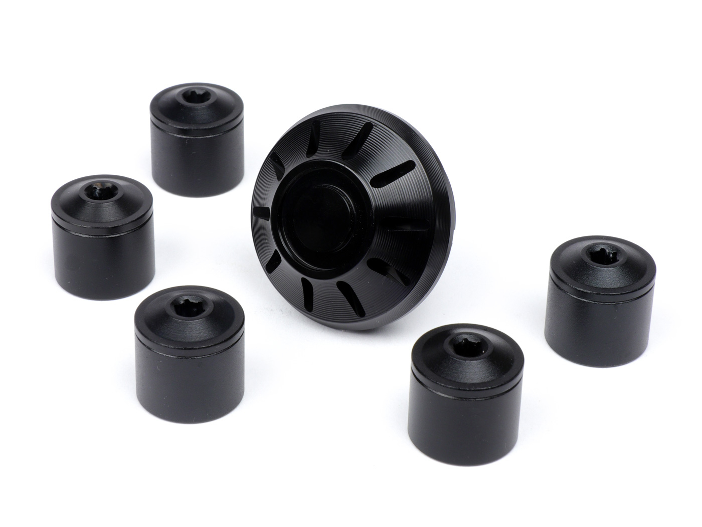 Caps- Set Wheel Nut / Rim Ø=35mm -MOTO NOSTRA, CNC, Black Shiny- Vespa ET2, ET4, GT, GTL, GTS, GTV, LX, LXV, S, Gilera Fuoco, Piaggio Fly, Hexagon, Liberty, MP3, Sfera RST, Zip FR, Zip II, Zip SP