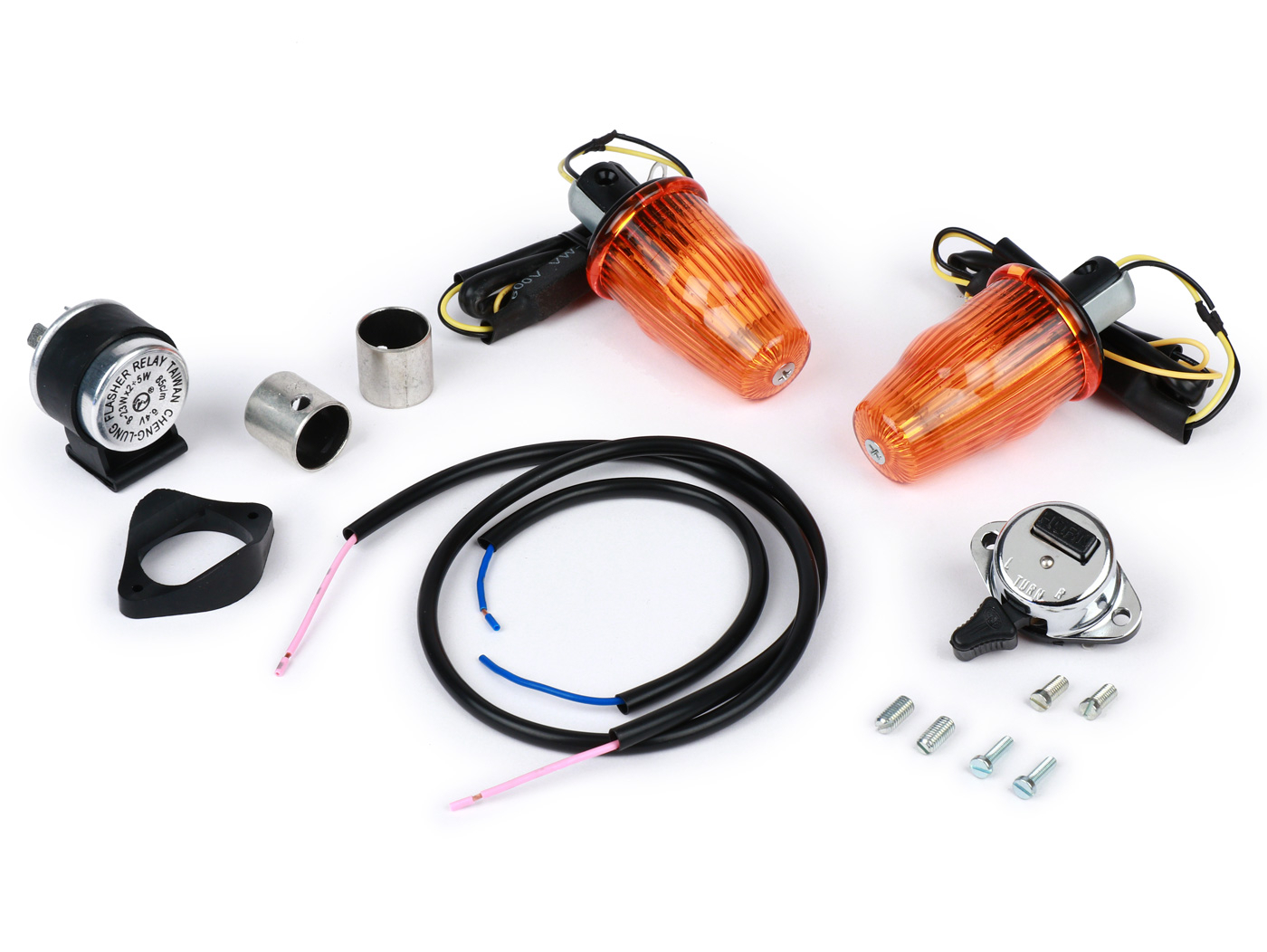 Conversion Kit For Handlebar Indicators -MOTO NOSTRA, LED, E-marked, 6 Volt- Vespa Smallframe V50, 50N, PV, ET3, Largeframe Rally, Sprint, TS, GT, GTR, SS180 - Ø=24mm - Amber