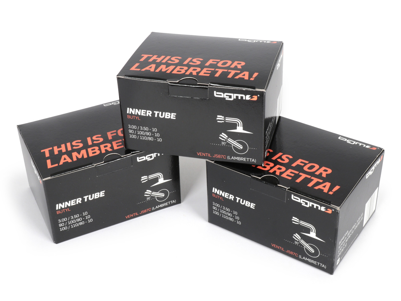 Tube-Kit (3x) -BGM PRO 10 Inch- 3.50-10, 100/80-10, 100/90-10 - Valve Position Type Lambretta