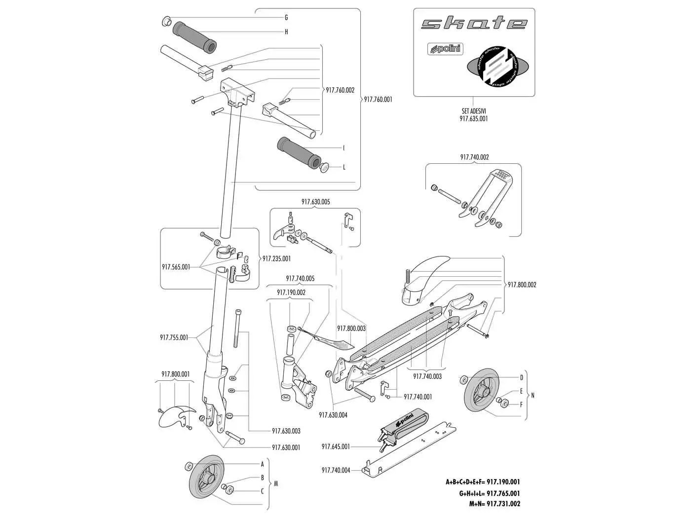 Roller Bearings Set With Spacers For Polini Skate City Roller - For 2 Rolls