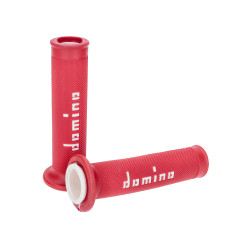 Handlebar Grip Set Domino A010 On-Road Red / White With Open Ends