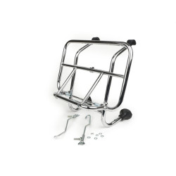 Front Rack, Fold Down -MOTO NOSTRA- Vespa Smallframe V50, PV125, ET3, PK S, PK XL, PK XL2 Largeframe Rally180/200, Sprint150, TS125, GT125, GTR125, PX80, PX125, PX150, PX200 - Chrome