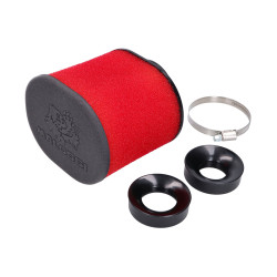 Air Filter Malossi E15 Oval 60mm Carb Connection Straight W/ Thread, Red-black