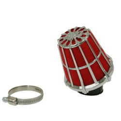 Air Filter Malossi Red Filter E5 Racing Grid 38mm Carb Connection Red Filter, Chrome Latticed Housing