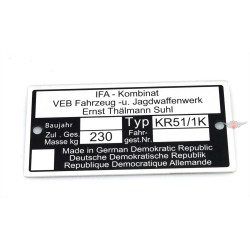Type Plate Aluminum 73,80mm 37,09mm 0,7mm For Simson Schwalbe KR51/1K