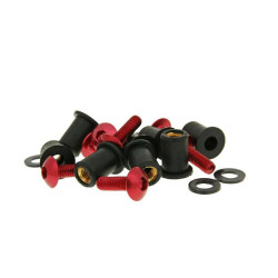 Hexagon Socket Screw Set Incl. Nuts M5x16 Aluminum Red - 8 Pcs Each - Fairing Styling