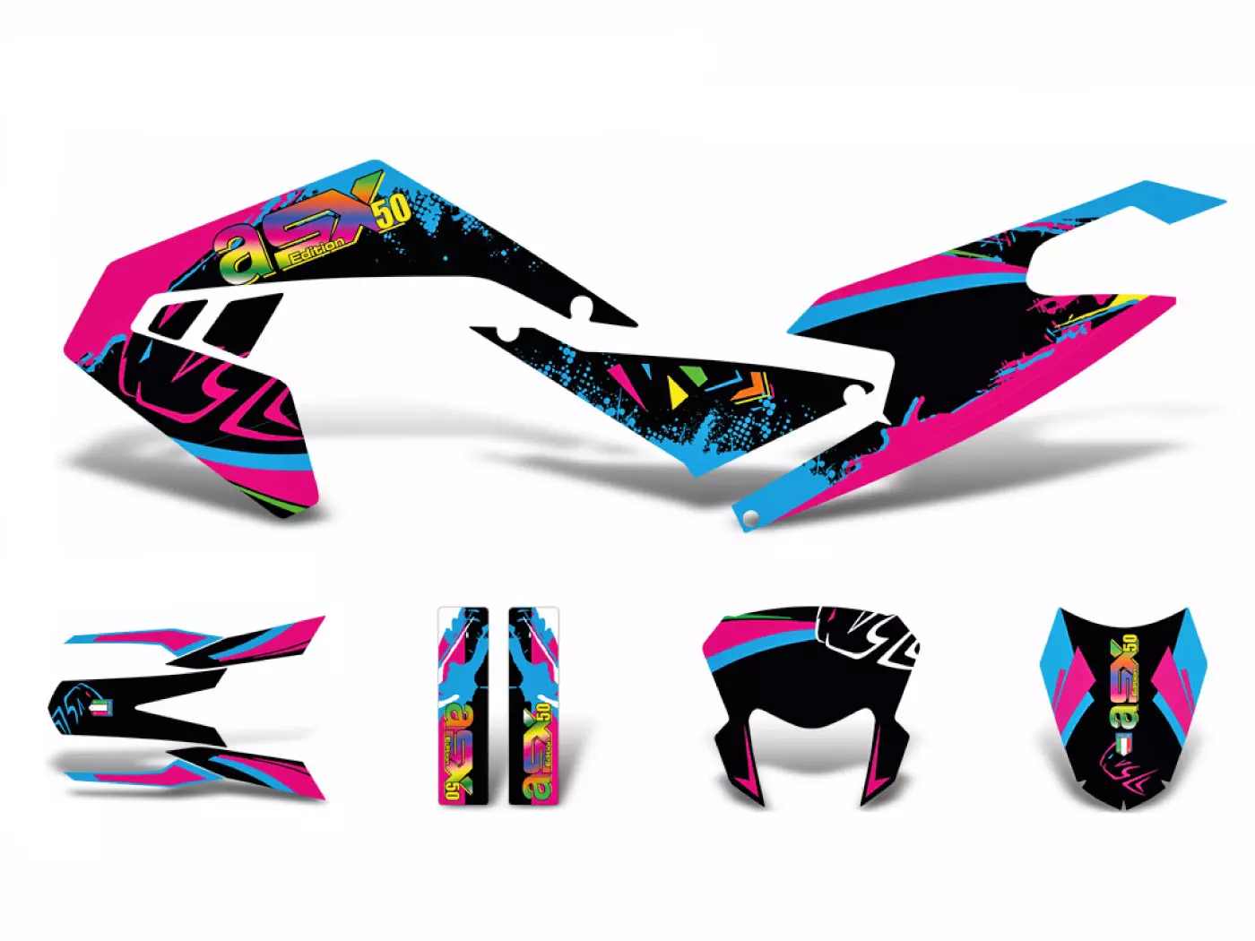 Decal Set Black-pink-blue Glossy For Aprilia SX50 2018- Euro4