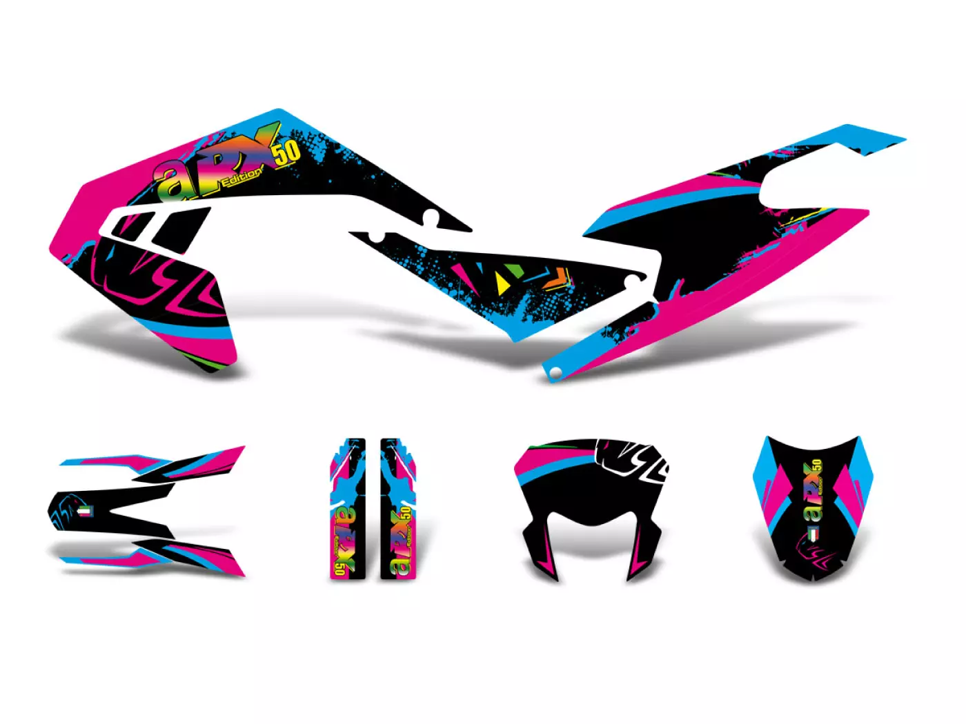 Decal Set Black-pink-blue Glossy For Aprilia RX50 2018- Euro4