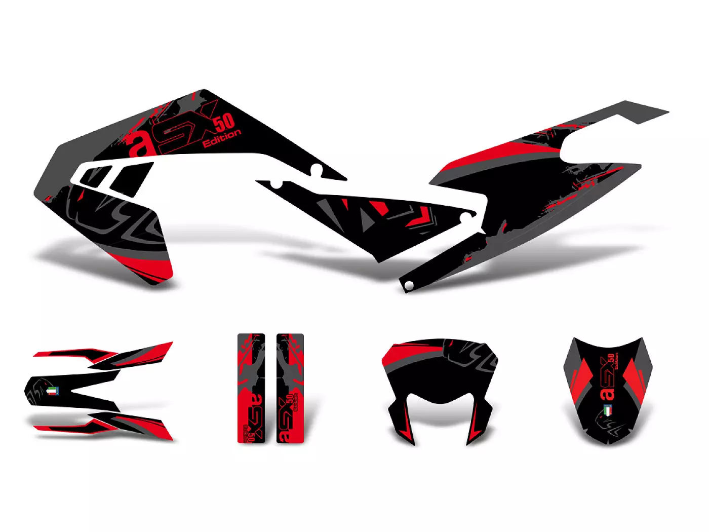 Buy now: Decal Set Black-red-grey Matt For Aprilia SX50 2018- Euro4 Decal Set Black-red-grey Matt For Aprilia SX50 2018- Euro4