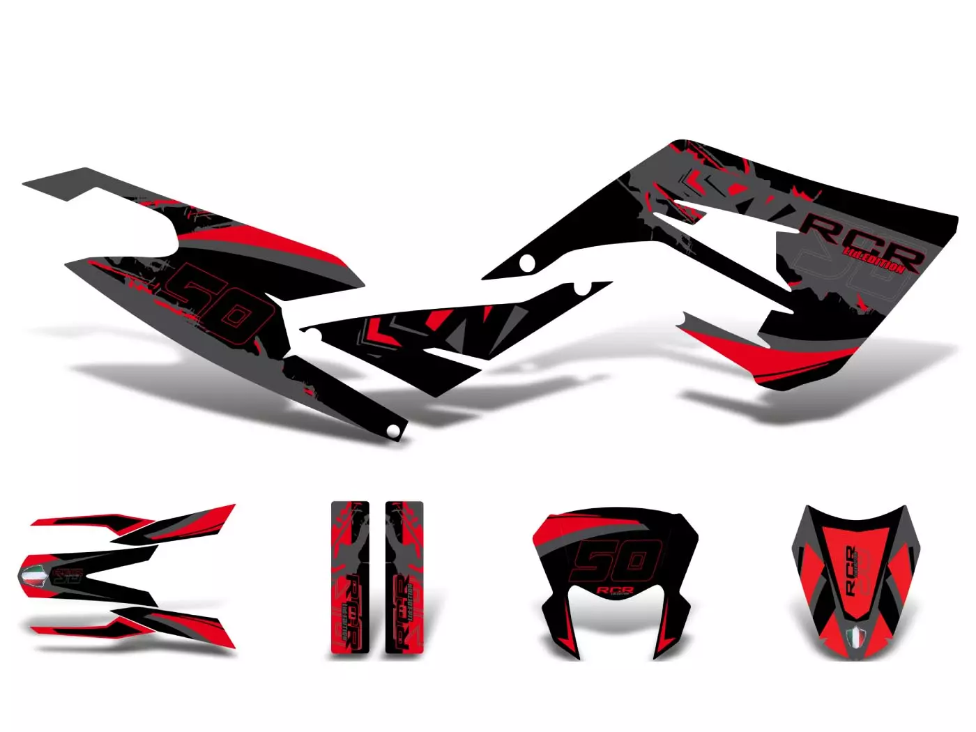 Decal Set Black-red-grey Matt For Gilera RCR 50 2018