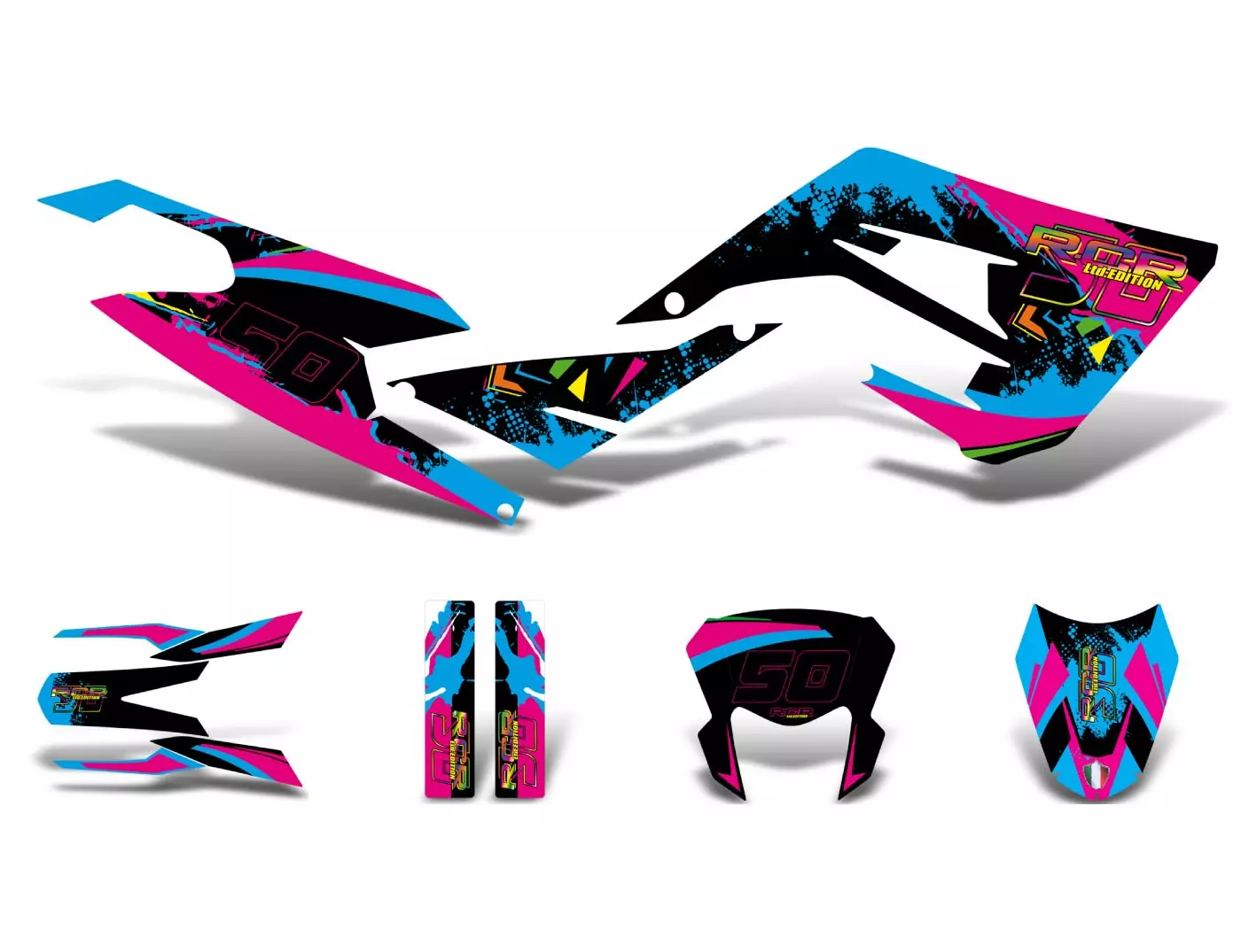 Decal Set Black-pink-blue Glossy For Gilera RCR 50 2018