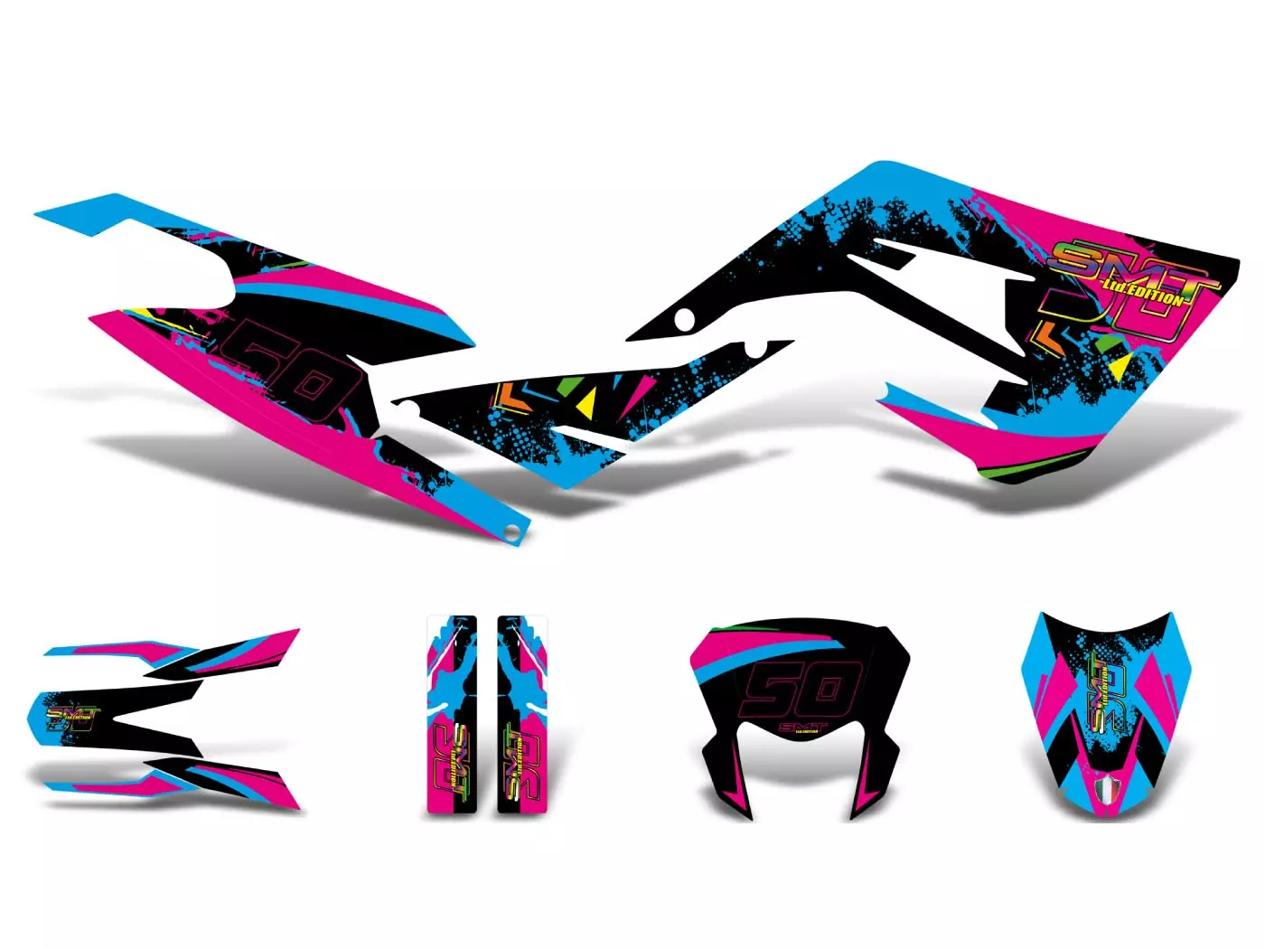 Decal Set Black-pink-blue Matt For Gilera SMT 50 2018