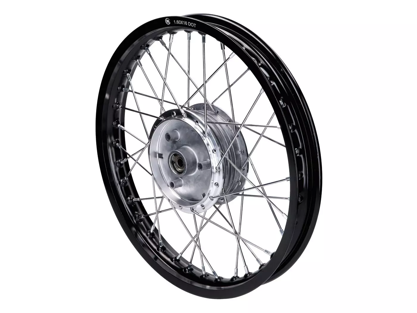 Spoke Wheel 1.60 X 16 Aluminum Black For Simson S50, S51, S53, S70, S83, KR51/1, KR51/2 Schwalbe, SR4-1 Spatz, SR4-2 Star, SR4-3 Sperber, SR4-4 Habicht