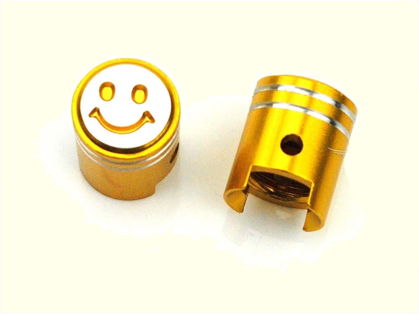 Valve Cap Set Aluminium Gold Anodized Piston Shape With Smiley