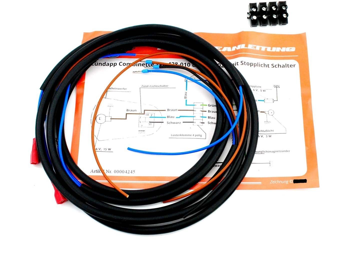 Wiring Harness Goebel Black Zündapp Brake Light For Super Combinette Type 433-022, 428-010