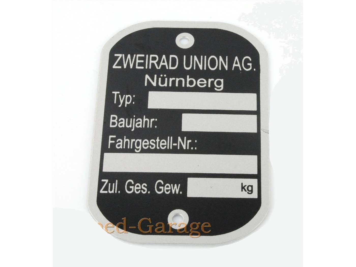 Frame Nameplate Blank 35mm X 50mm For DKW, Victoria, Express
