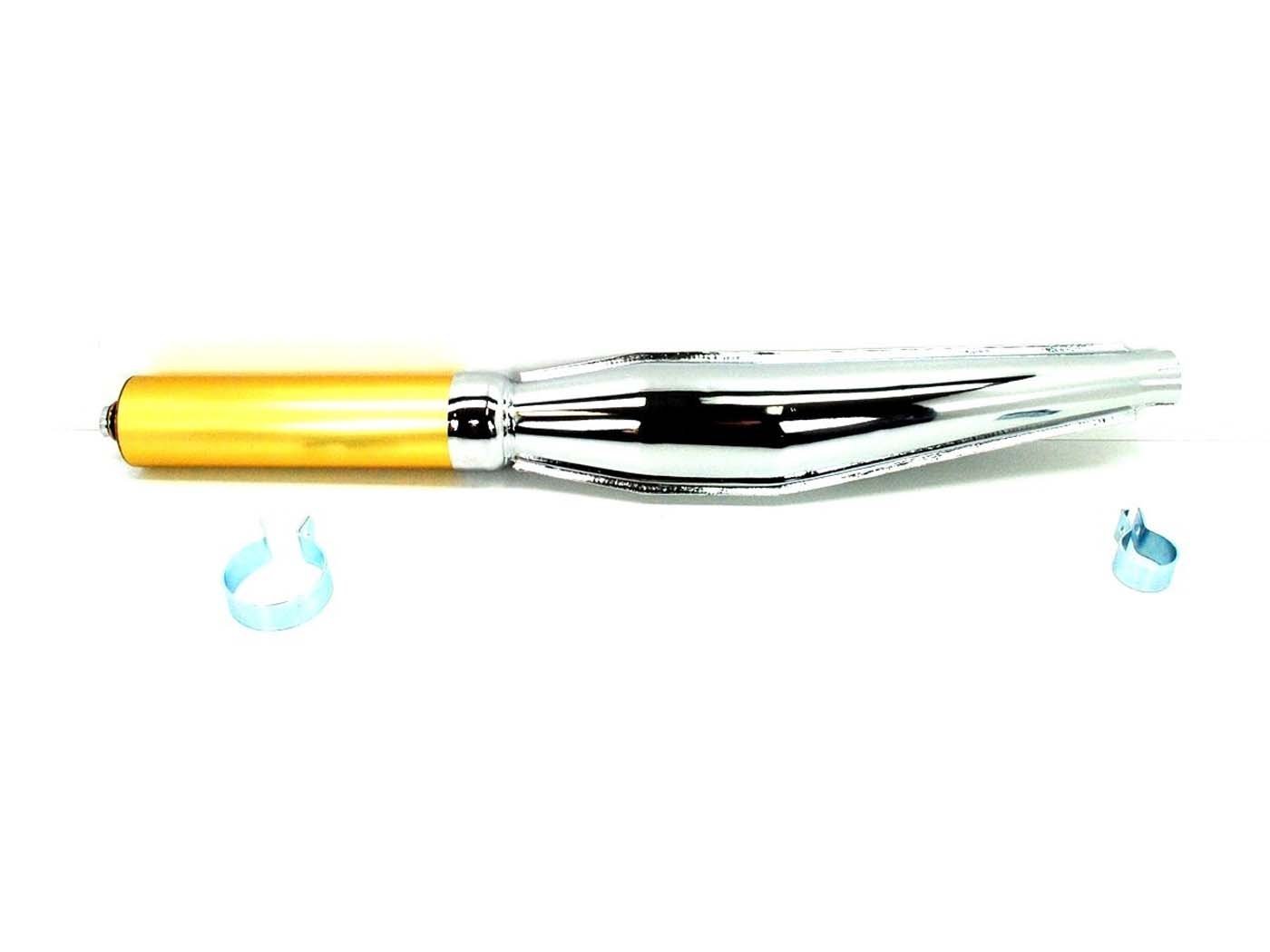 Exhaust 32mm 670mm Chrome-gold For Zündapp CS, KS, GTS, ZR, ZD, ZL, C, Kreidler Florett, LF, LH, RMC, Flory, Hercules Prima, MK, K 50, Ultra, Puch Maxi, Monza