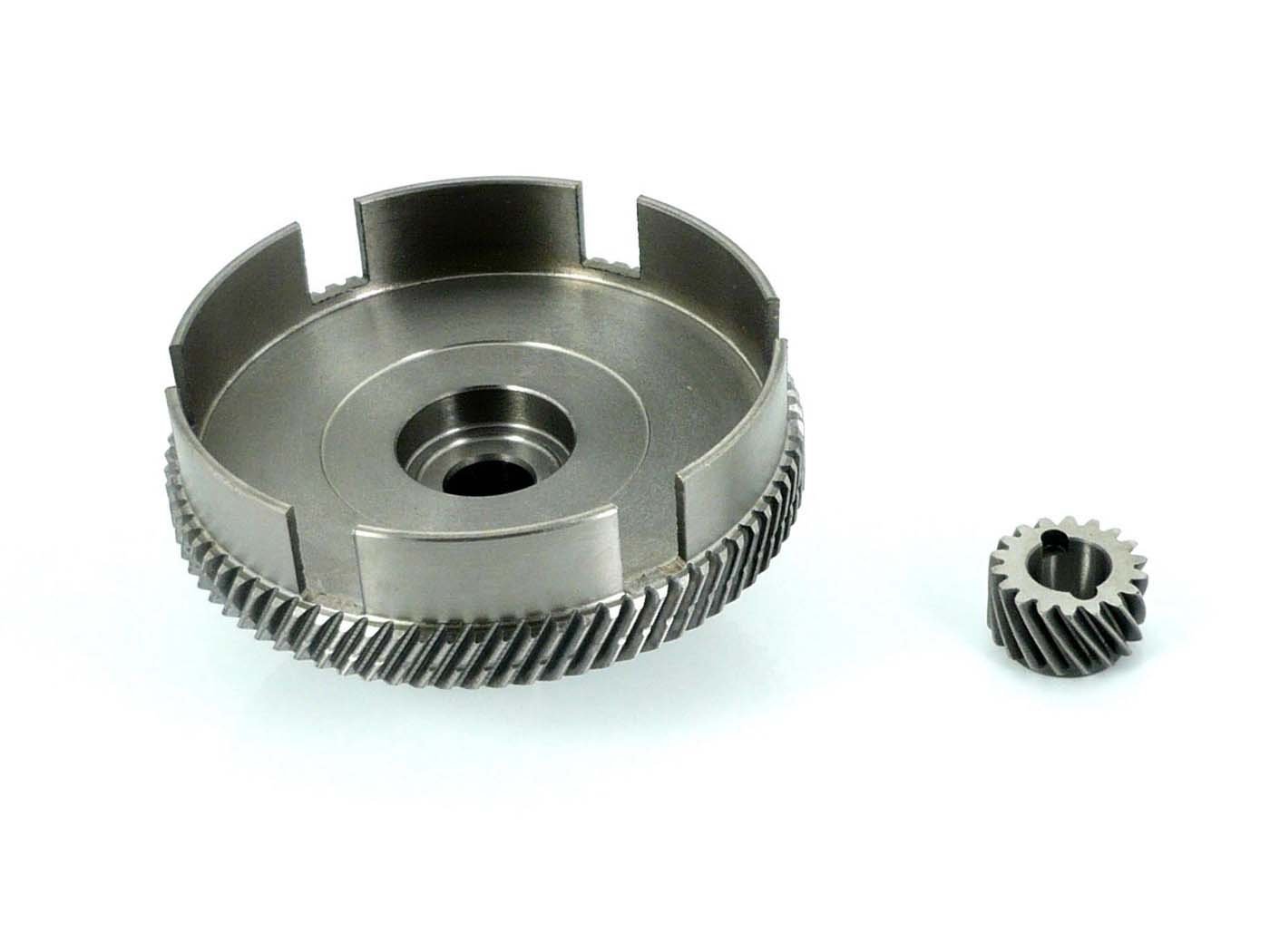 Steel Clutch Basket With Helical Crankshaft Pinion For Zündapp, C 50 Sport, Super, CS 25, 50, CX Hai GTS KS Super Cross, WC, R Roller, RS Star 1, Combinette, Sport X ZX ZD 20 40 ZE 40, ZL ZS 25
