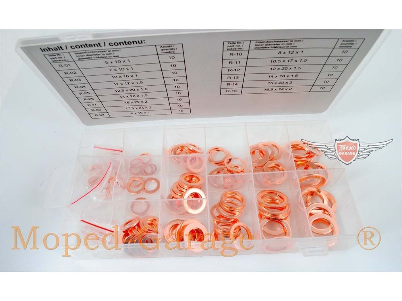 Sealing Ring Assortment Copper 150-piece For Zündapp, Kreidler, Hercules, Puch, Moped, Moped, Mokick