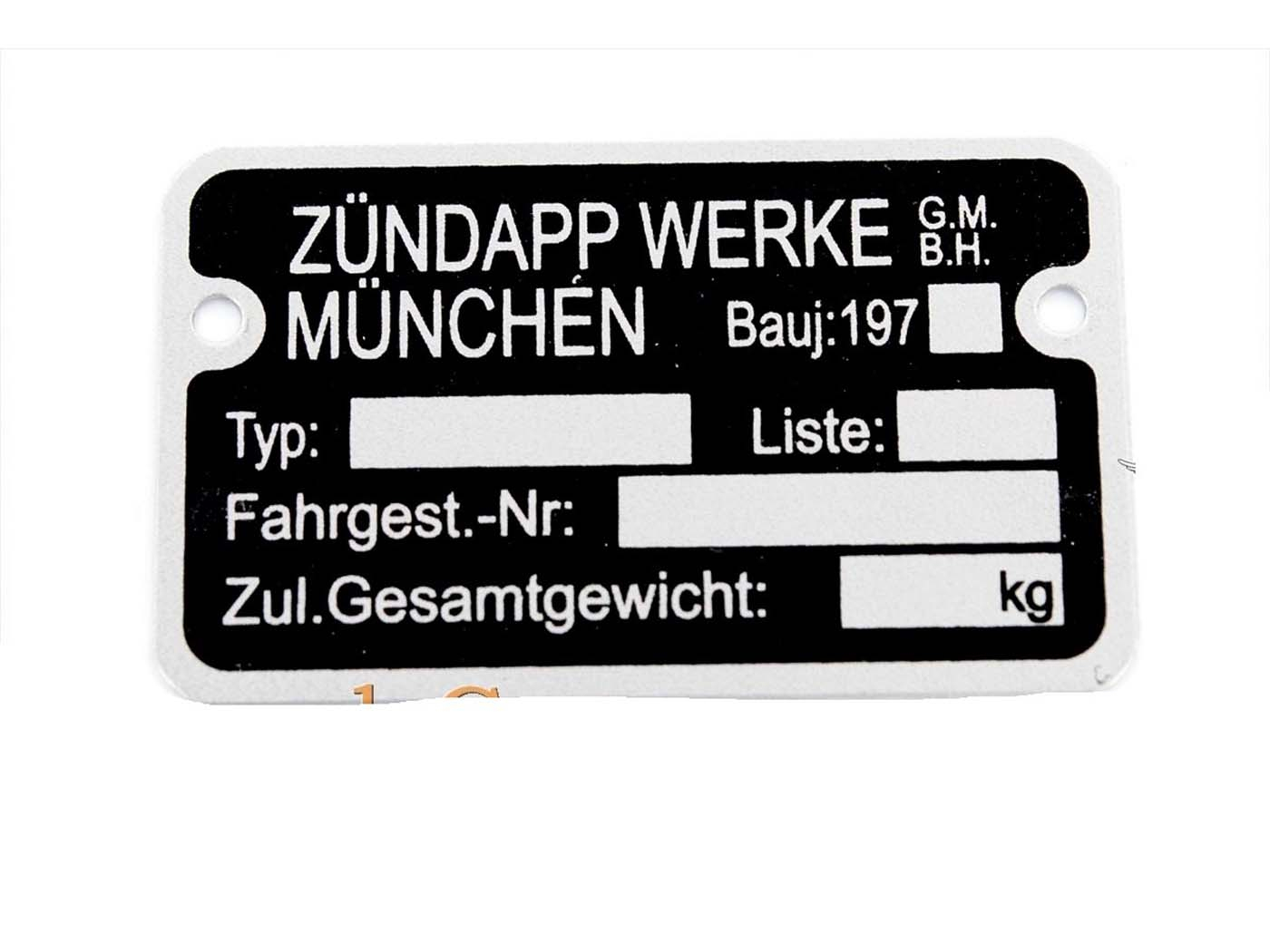 Frame Type Plate 197- For Zündapp CS GTS KS R Combinette ZD C Bergsteiger